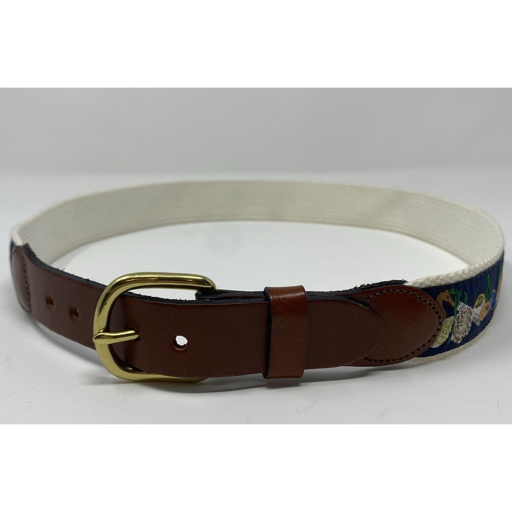 Leather Man Ltd Belt Mens 30 Blue Seashell Seahorse Top Grain Leather Nautical
